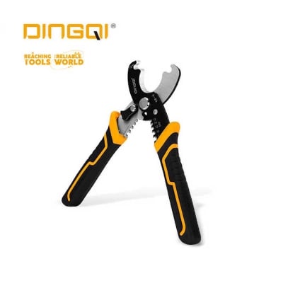 Picture of DINGQI 8" Inch Cable Wire Stripper Plier Tool TPR Handle Hand Wire Stripper With Cable Cutter 67003 - Yellow