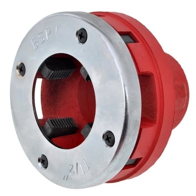 Picture of 1.5 Inch  Ratchet Pipe Threading Die Head | Heavy Duty Alloy Steel Thread Cutter Tool for Plumbing & Metal Pipe - Red