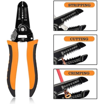 Picture of Precision Wire Stripper Wire Cutters Electrical Wire Cutting Stripping Tool Spring-Loaded Wire Stripper for Solid and Stranded Wires 10-22 AWG Ergonomic Anti-Slip Handle, Length 17cm - Yellow