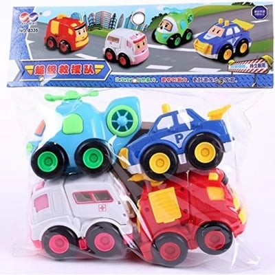 Picture of Rescue Team Toy Car Set 4 in 1 Premium Helping ,Friction Powered (All 4 Different Toys) - Police, Ambulance, Fire Car, Helicopter