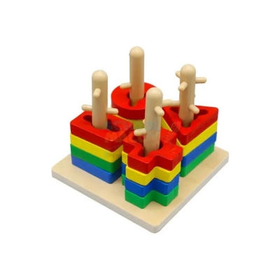 Picture of Wooden Four Sets Column, Geometric Shape Four Column Blocks, Early Educational & Learning Toys