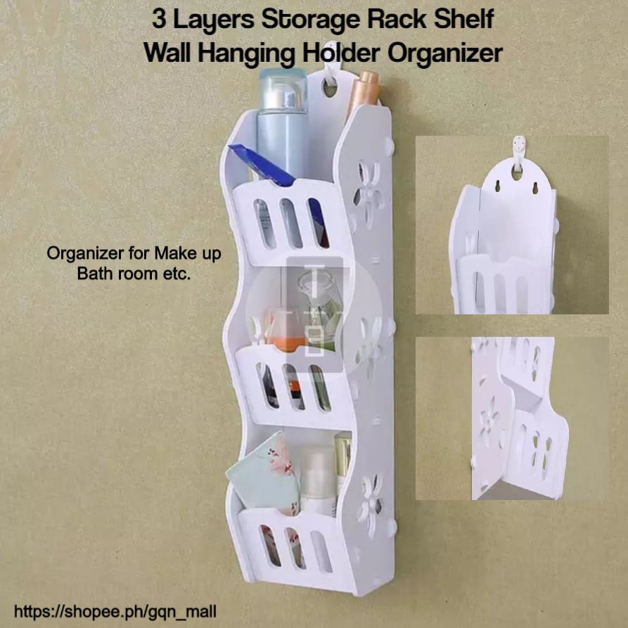 Picture of 3 Leyer Bathroom, Kitchen Corner Rack Router stand Wall Mount Shelf Wood Stand