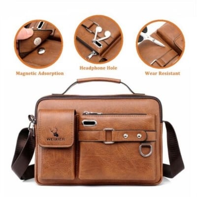 Picture of Men's PU Leather Shoulder Bag Fashion Male Real Cowhide Messenger Cross body Bag Men Business Travel Handbag Boy Phone Bag Multicolor