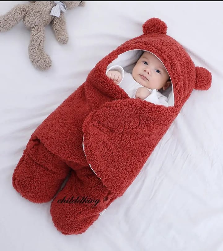 Picture of Newborn Outdoor Windproof Plush Solid Colour Soft Baby Hold Blankets Infant Cocoon Wraps Cotton Winter Sleeping Bag Multicolor For 0-1 Year