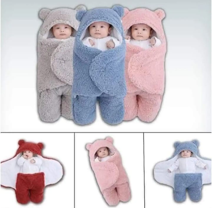 Picture of Newborn Outdoor Windproof Plush Solid Colour Soft Baby Hold Blankets Infant Cocoon Wraps Cotton Winter Sleeping Bag Multicolor For 0-1 Year
