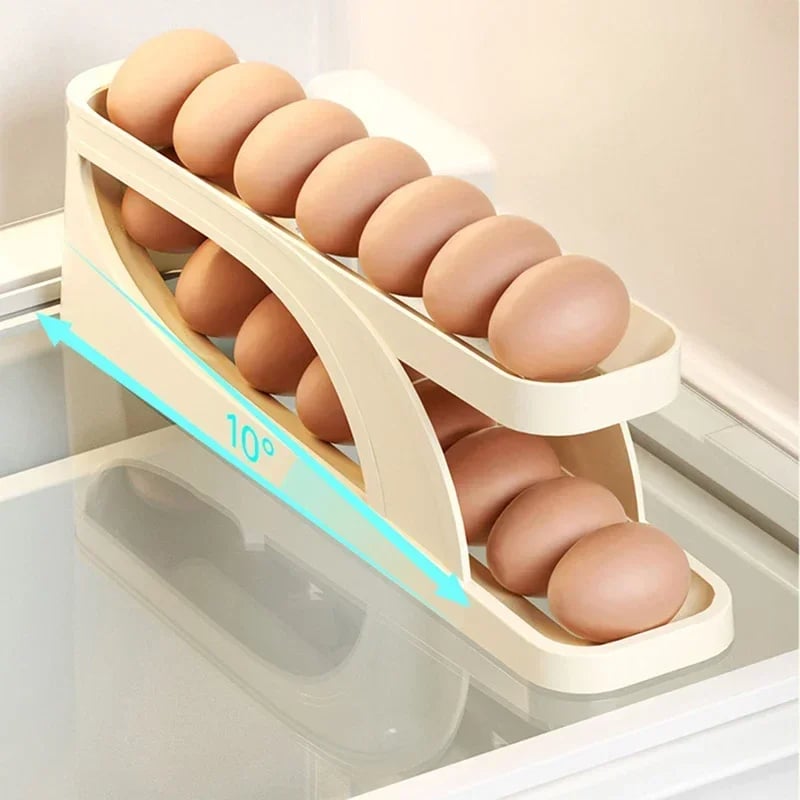 Picture of 1 pic Double-Layer Egg Dispenser Automatic Roll-Down Egg Storage Rack Slide Egg Carton Refrigerator Egg Basket Kitchen Countertop Egg Holder