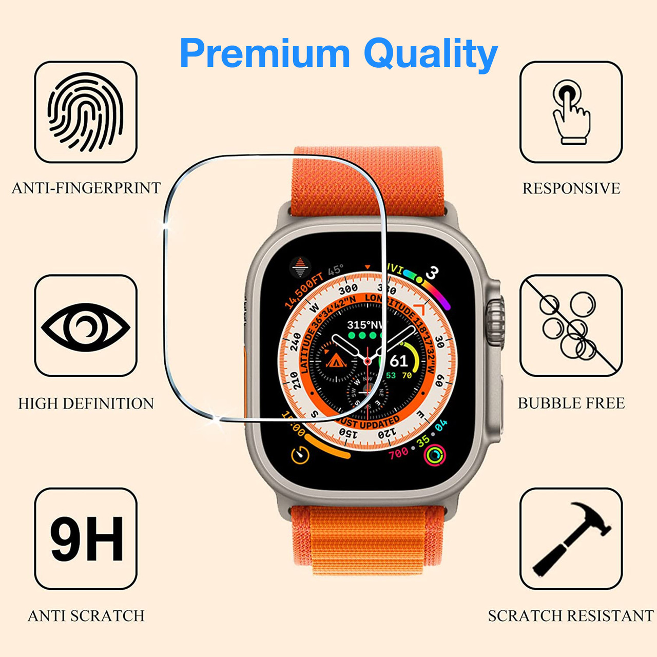 Picture of Apple Watch Ultra 49mm Display T900, T800, S8 Plus Ultra, HW8, DT8, S8 Max, H10 DT8 49mm Ultra Smart Watch Full Coverage Screen Protector