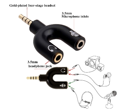 Picture of Audio Jack to Headphone Microphone 2 Way U Splitter Converter Adaptor Multicolor