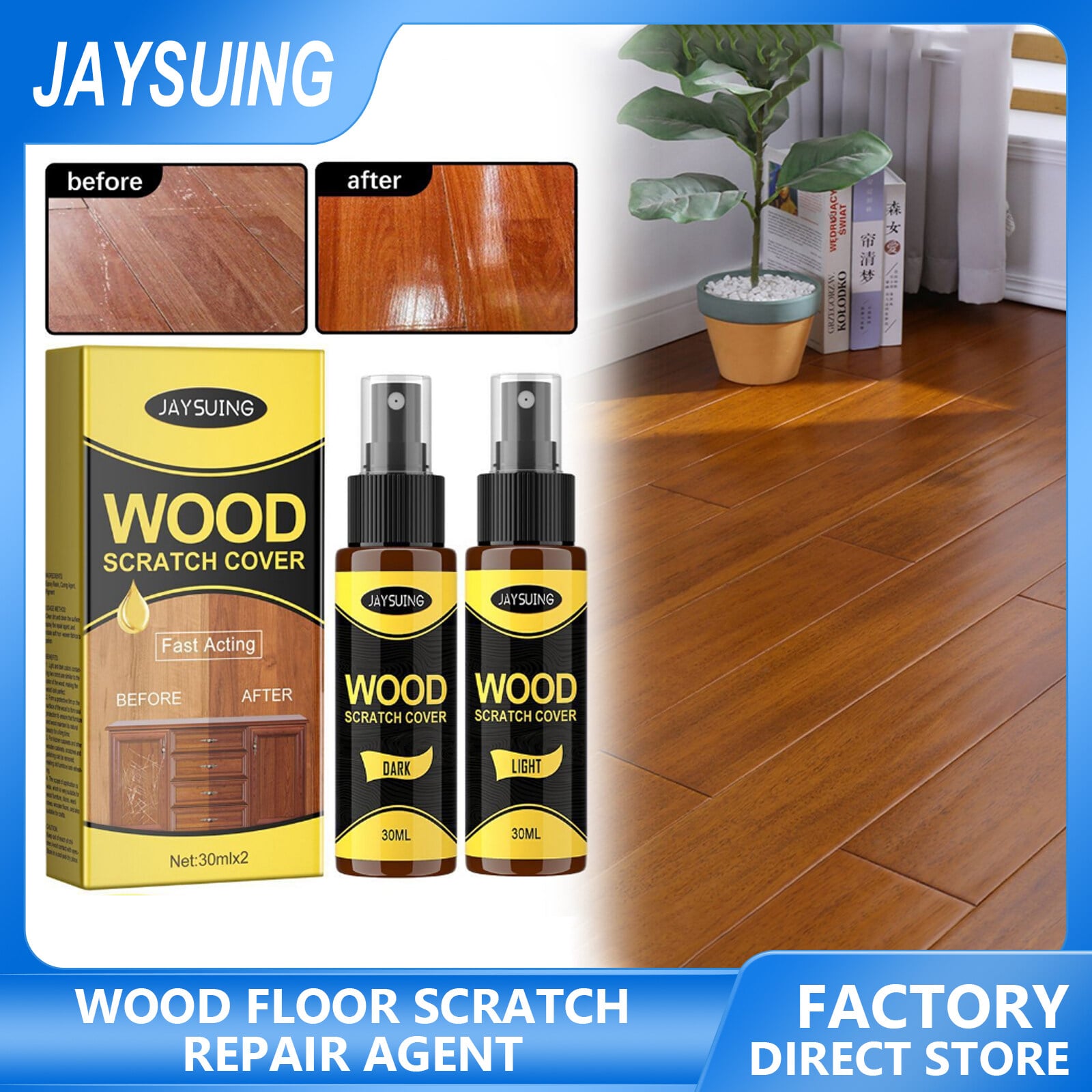Picture of Furniture Polishing Beeswax Spray Wooden Floor Cleaning Maintenance Wood Table Shiny Wear Resistant Mul Wood Scratch RepairEzy – (Clear) - Scratched Wood Repair - Hardwood Floor Touch Up - Furniture Scratch Remover - Glossy, Ultra Strong Clear Filler 2pic