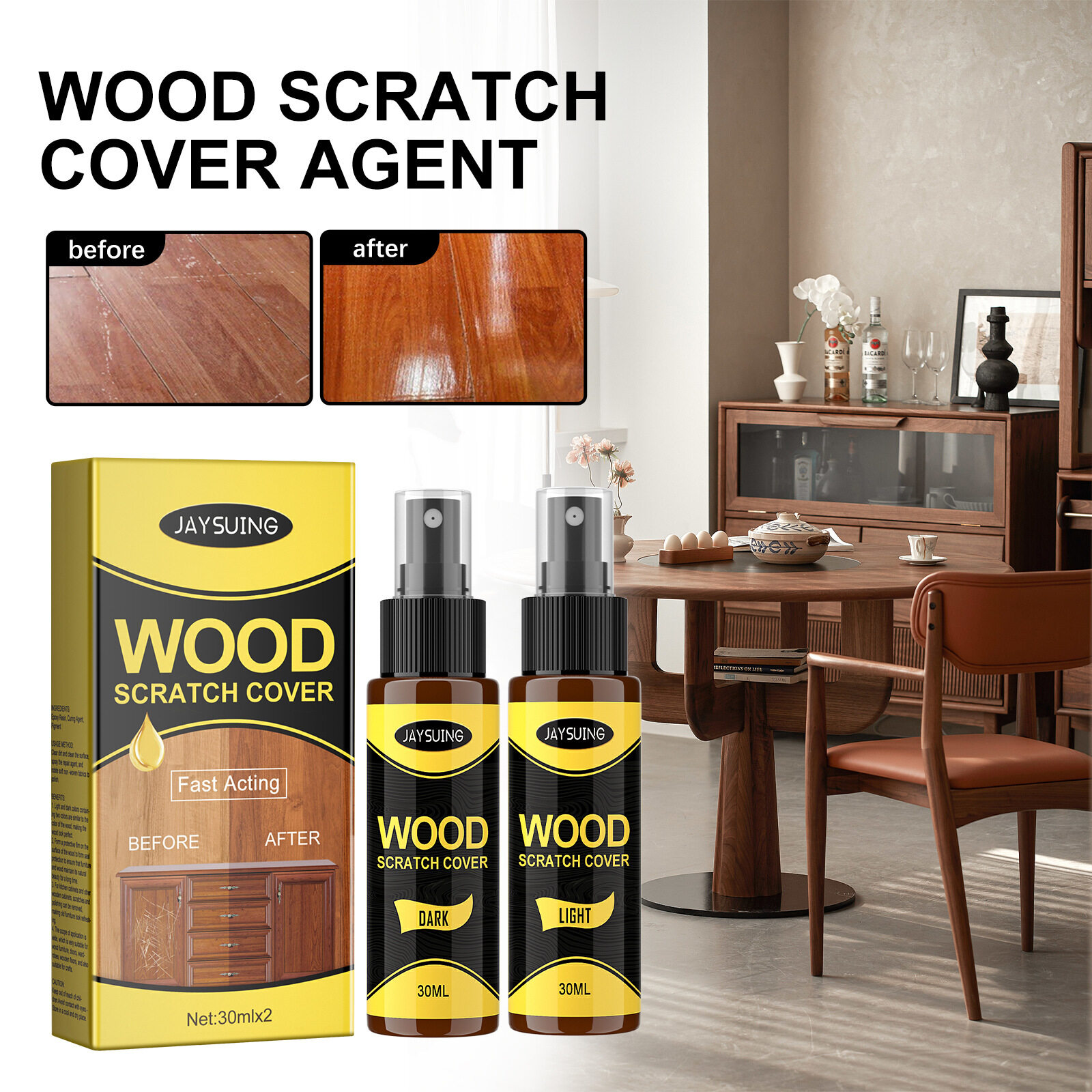 Picture of 2pcs Furniture Polishing Beeswax Spray Wooden Floor Cleaning Maintenance Wood Table Shiny Wear Resistant Multipurpose Beeswax Agents Floor Wood Repair Kit Furniture Paint Floor Complementary Color Spray Repair Wood Scratch Remover Acting Floor Repair