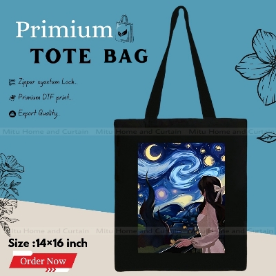 Picture of Customiezely Mood Board design Printed Black and White Canvas Tote Bag with Zipper for Girls