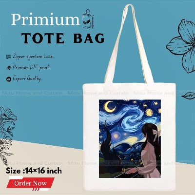 Picture of Customiezely Mood Board design Printed Black and White Canvas Tote Bag with Zipper for Girls