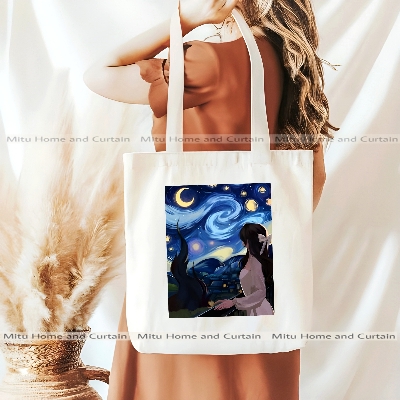 Picture of Customiezely Mood Board design Printed Black and White Canvas Tote Bag with Zipper for Girls