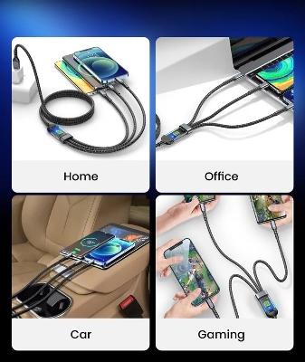 Picture of 3 In 1 100W USB Type C Fast Charging Cable For iPhone Xiaomi Poco Huawei Samsung Micro USB Type C Multi Port Charging Wire