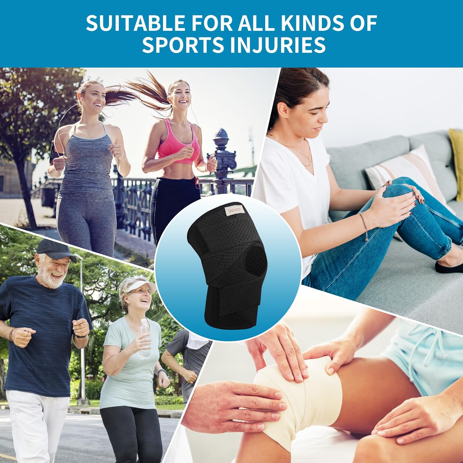Picture of Sports Neoprene Adjustable Knee Support Patella|Knee Support For Men & Women|Knee Cap|Knee Brace|Knee Guard|Knee Cap|Knee Pain Relief|Knee Belt|Joint Pain Relief (Black)