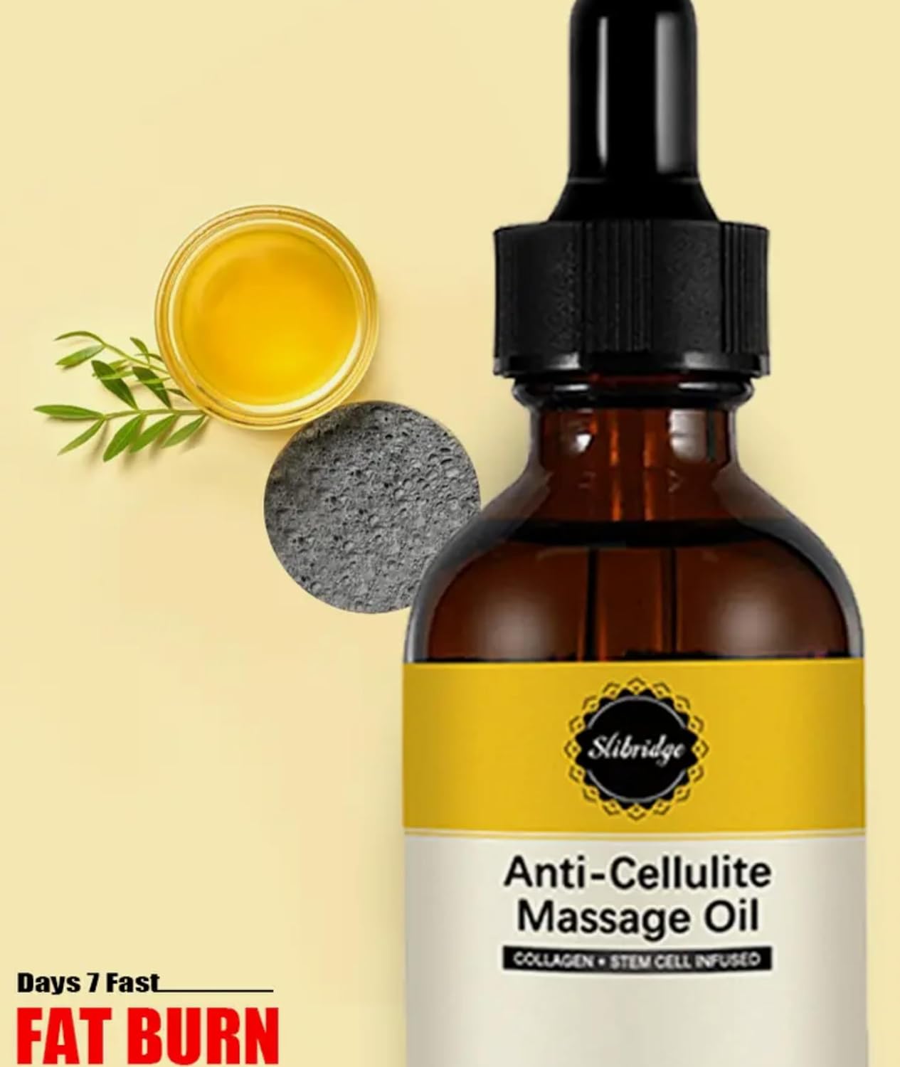 Picture of Slibridge Anti-Cellulite Massage Oil, Weight Loss Oil, 30 ML, Waist, Arms, Thighs, Body Fat Burn, Lotus Leaf, Lotus Oil, Grapefruit, Caffeine, Jojoba Seed Oil, Grapeseed Extract, Brown