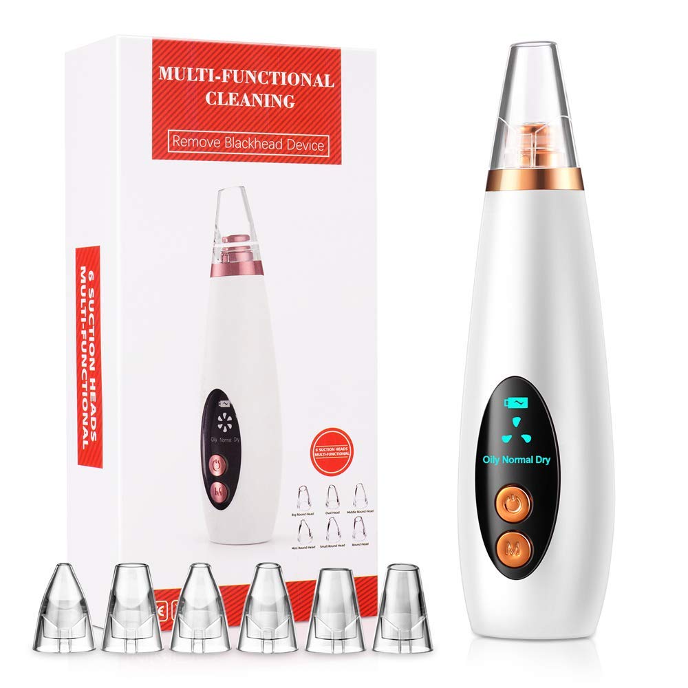 Picture of USB Blackhead Remover Rechargeable Electric Pore Vacuum with LED Screen 6 Suction Heads and 3 Cleaning Modes for Women