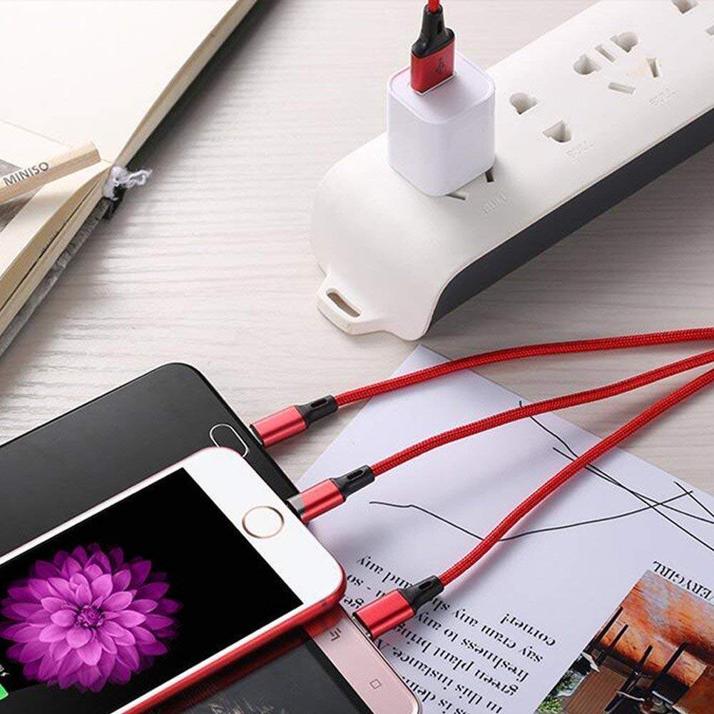 Picture of 3 In 1 Fast Charging USB Charger Cable / Fast Charging Data Transfer/Compatible with Micro USB, USB-C/Type-C & iPhone Lightning Devices