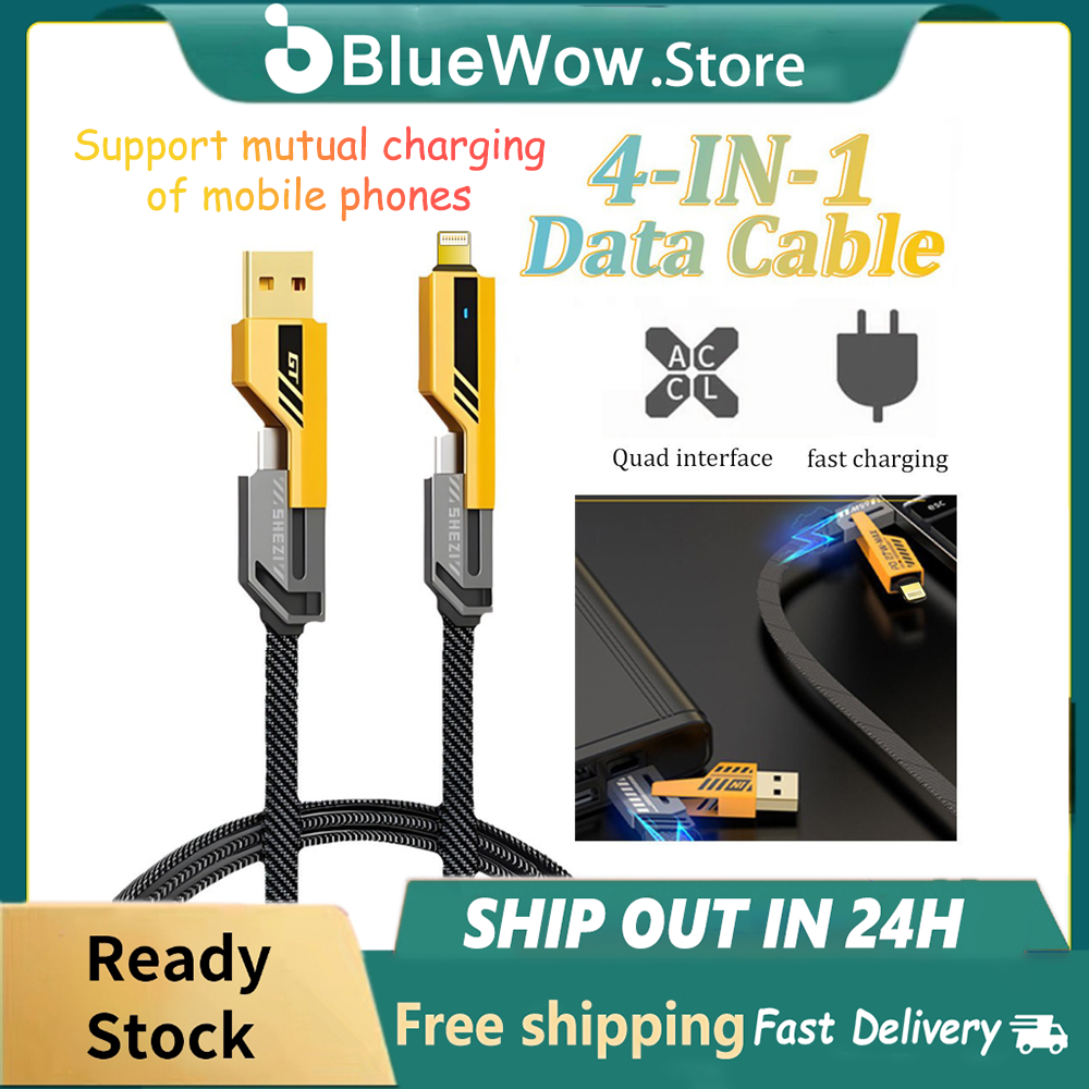 Picture of 4 In 1 65W Fast Charging Cable for iPhone, Android USB Type C Charger Cable (USB to Type C / Type A {Iphone Port} & Type C To Type C / Type A { Iphone Port} ) Multi Port Multiple USB Charging Wire Line