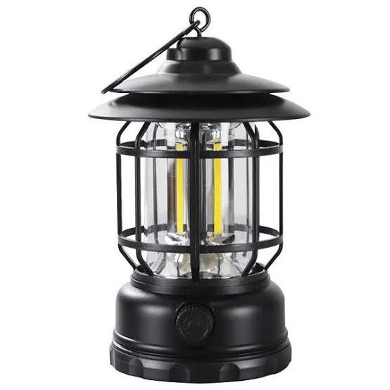 Picture of Camping Lanterns Electric LED Camping Lights Outdoor Hanging Tent Light Vintage Tabletop Lantern Decor Stepless Dimming Waterproof for Camping, Power Outages, Indoor (Black)