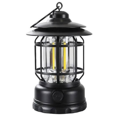 Picture of Camping Lanterns Electric LED Camping Lights Outdoor Hanging Tent Light Vintage Tabletop Lantern Decor Stepless Dimming Waterproof for Camping, Power Outages, Indoor (Black)