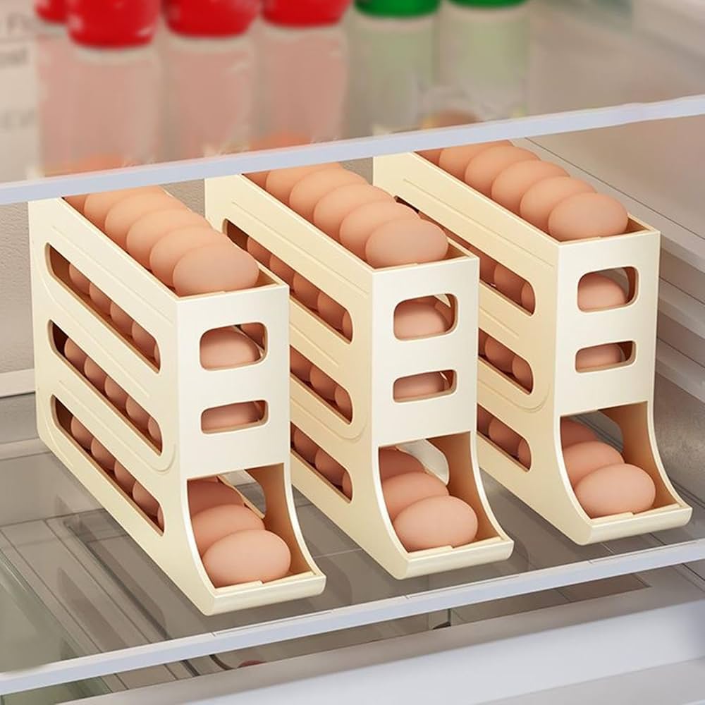 Picture of Egg Storage Case Large Capacity Egg Storage Box for Fridge 4 Tiers Automatic Rolling Egg Organizer Refrigerator Side Door Egg Dispenser Restaurant Egg Holder Egg Storage Container