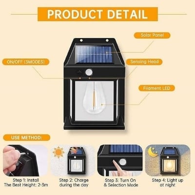 Picture of New Outdoor Solar Wall Lamp,Solar Tungsten Wall Light, Motion Sensor Wall Lights,Solar Tungsten Wall Light Motion Sensor LED Wall Sconce IP65 Waterproofs Solar Securitys Light