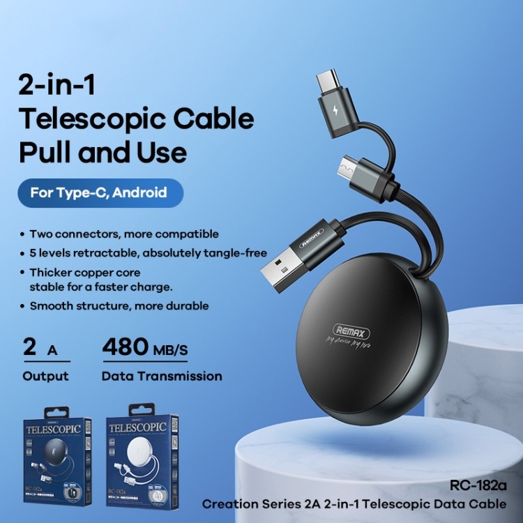 Picture of Remax RC-182a 2A 2 In 1 Type-C / USB-C + Micro USB Creation Series Telescopic Charging Data Cable