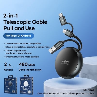 Picture of Remax RC-182a 2A 2 In 1 Type-C / USB-C + Micro USB Creation Series Telescopic Charging Data Cable