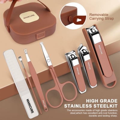 Picture of Nail Cutter 7 in 1 Nail Clippers Set, 7pcs Manicure & Pedicure Tools, Stainless Steel Nail Cutter Kit for men and women with Protective Case, Travel Grooming Kit for Facial, Cuticle and Nail Care