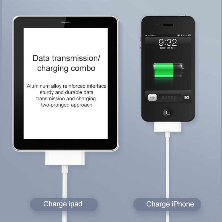 Picture of USB Cable for iPhone 4 4s iPad 2 3 iPod 30 Pin Metal Plug Charger Sync Cable for iPhone 4 4S Charging Data Cable