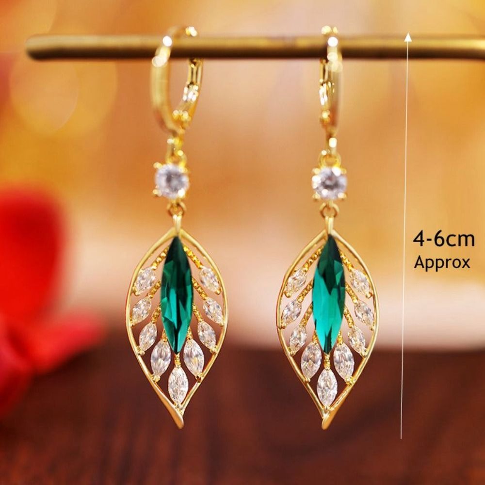 Picture of Jewelry Accessories Crystal Leaf Tassel Drop Earrings New Wedding Jewelry Exquisite Leaf Pendant Earrings Jewelry Gift Women Girls Dangle Earrings