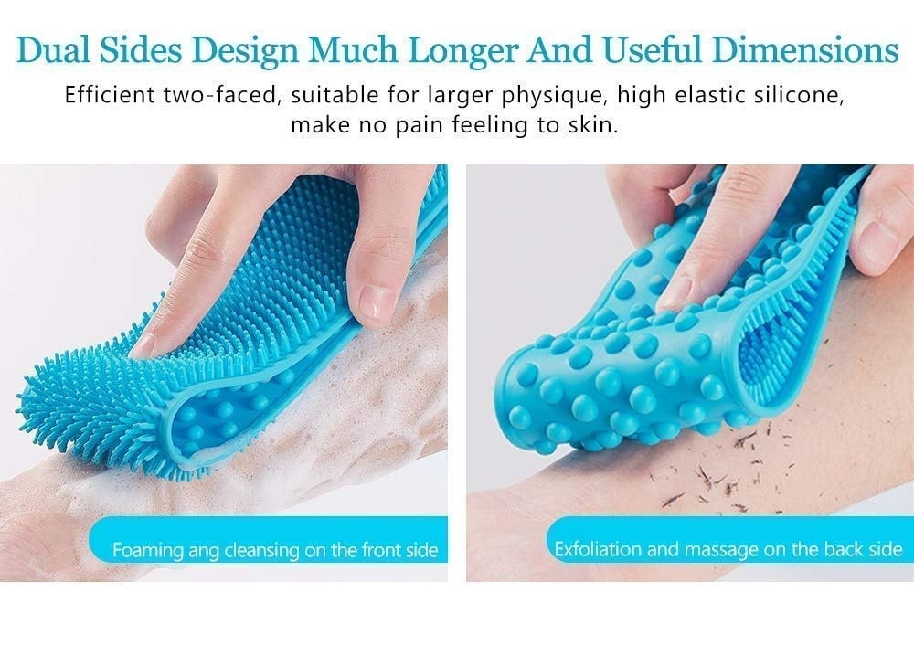 Picture of Silicone Bath Body Brush, Exfoliating Long Silicone Body Back Scrubber Double Side Body Brush Back Washer for Deep Cleaning Bath Towel Brush