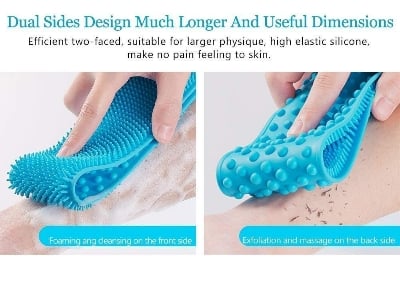Picture of Silicone Bath Body Brush, Exfoliating Long Silicone Body Back Scrubber Double Side Body Brush Back Washer for Deep Cleaning Bath Towel Brush