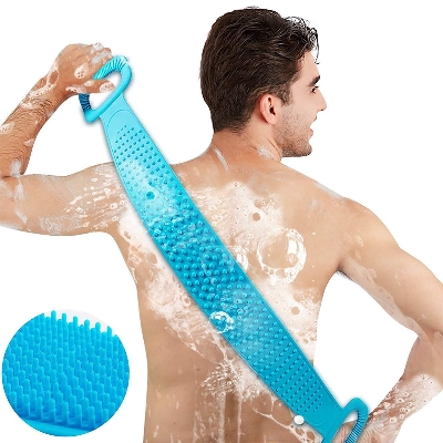 Picture of Silicone Bath Body Brush, Exfoliating Long Silicone Body Back Scrubber Double Side Body Brush Back Washer for Deep Cleaning Bath Towel Brush