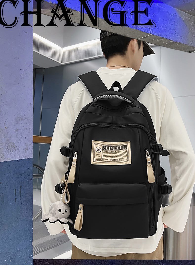 Picture of Aesthetic Large Capacity Cute Backpack (Black and Red)