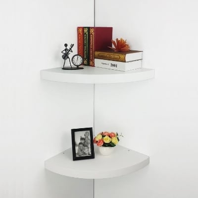 Picture of Wall Mount Projector Storage Rack Corner Shelf Kitchen shelf Wall Shelf Wall-mounted Display Storage Organizer Rack for Living Room Office Home Decor corner shelves Floating bedroom shelf Flower shelf  Top  shelf  Bathrom shelf  Pvc Board