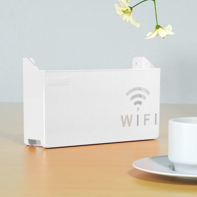 Picture of New Portable Wall Mounted WiFi Router Shelf Cute Cartoon Bear Punch-Free Router Storage Box Space-Saving Router Rack for Living