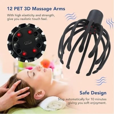 Picture of Electric Head Massager Octopus Scalp Massager Therapy Device Electric Octopus Claw Head Scalp Massager 3 Modes Vibration Massage Therapeutic Head Scratcher Relief Head Fatigue Improve Sleep Octopus Head Vibration Relaxing Massager