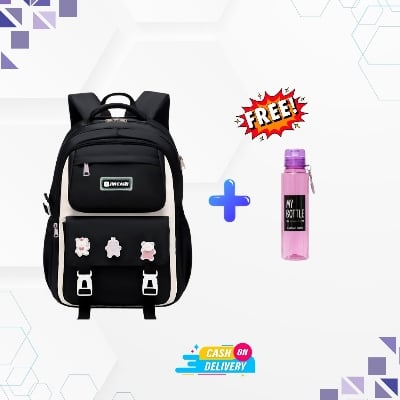 Picture of Waterproof School Bag for Girls & Boys 2025 + FREE 500ml Transparent Water Bottle – Premium Student Combo