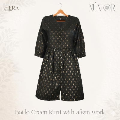 Picture of Bottle Green Kurti with afsan work