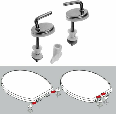 Picture of 2Pcs Toilet Seat Fix Fitting Stainless Steel Back to Wall Replacement Hinges Set - Silver