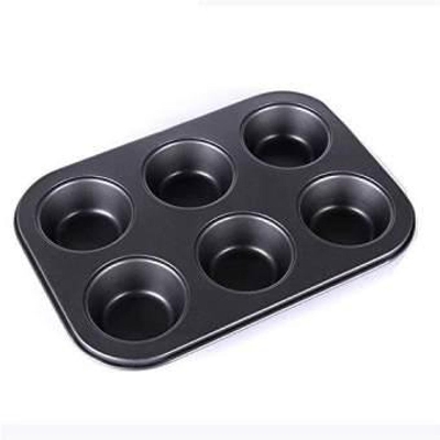 Picture of Round 6 Hole Non-Stick Carbon Steel Black Muffin Pans, Baking Cupcake  Trays Pans - Silver