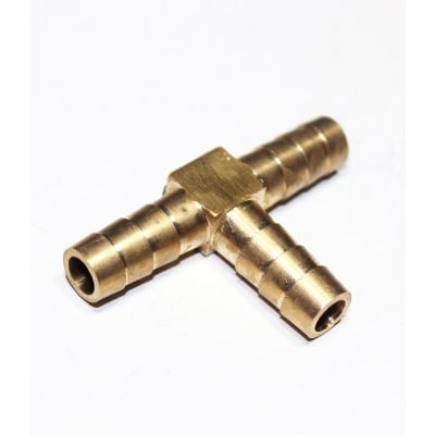 Picture of 1/4 inch Brass Hose Barb T Shape 3 Way Fitting Connector Nipple for Gas Fuel Water Air - Bronze