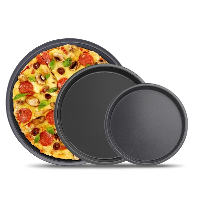 Picture of Non-Stick Round Pizza Oven Tray of Carbon Steel - 3 Piezas/Set - Black