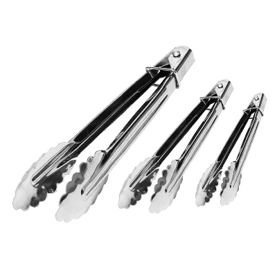Picture of Stainless Steel BBQ Kitchen Cooking Food Serving Utensil Tong - 3pes Set - Silver