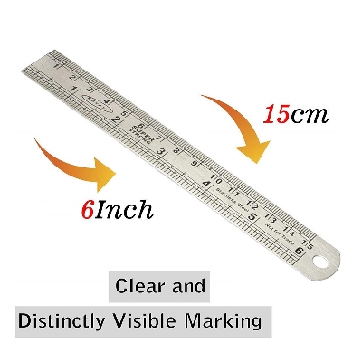 Picture of 6 Inches / 15 cm Stainless Steel Double Scale Measuring Ruler Tool - Steel