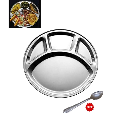 Picture of 4 Compartment Stainless Steel Divided Dinner Plate - 12 inch - Steel