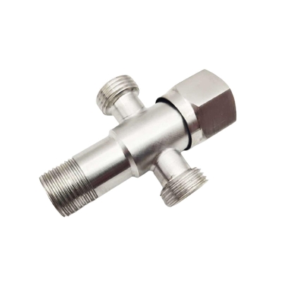 Picture of Three Way Stainless Steel Angle Valve SUS304 Kitchen Bathroom Toilet Water Faucet Shut Off 1/2" Valve for Hot and Cold Water Mixer - Silver