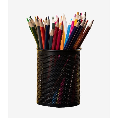Picture of Black Round Metal Desktop Pen and Toothbrush Storage Organizers - Black